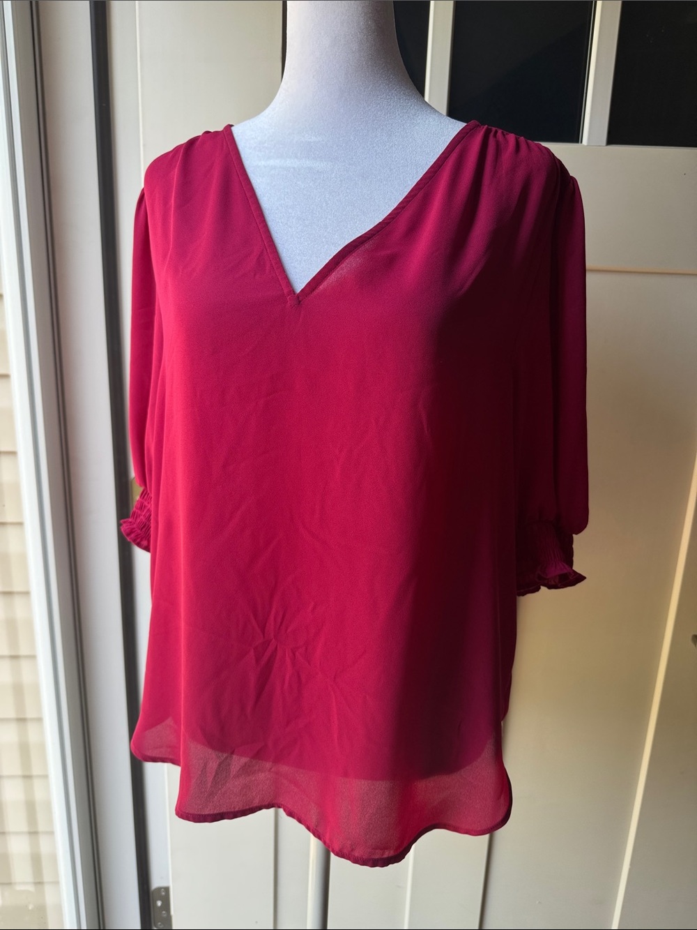 Ann Taylor Factory Raspberry V-Neck Blouse